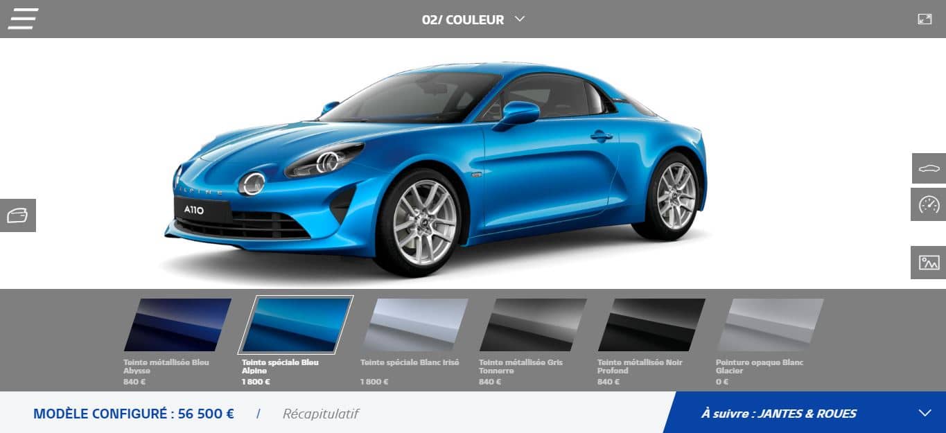 Configurateur Alpine A110 Legende et Pure