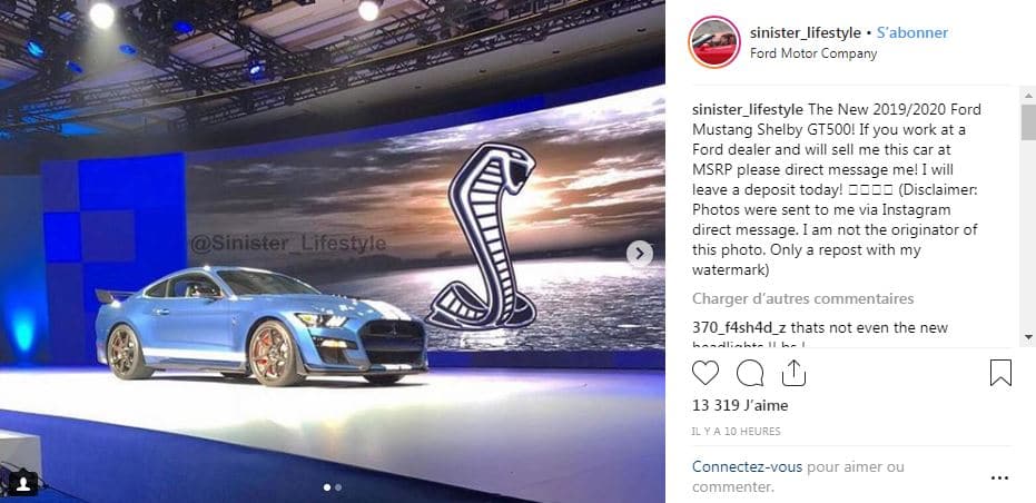 La Ford Mustang Shelby GT500 fuite sur Instagram avant sa présentation à Detroit en janvier 2019