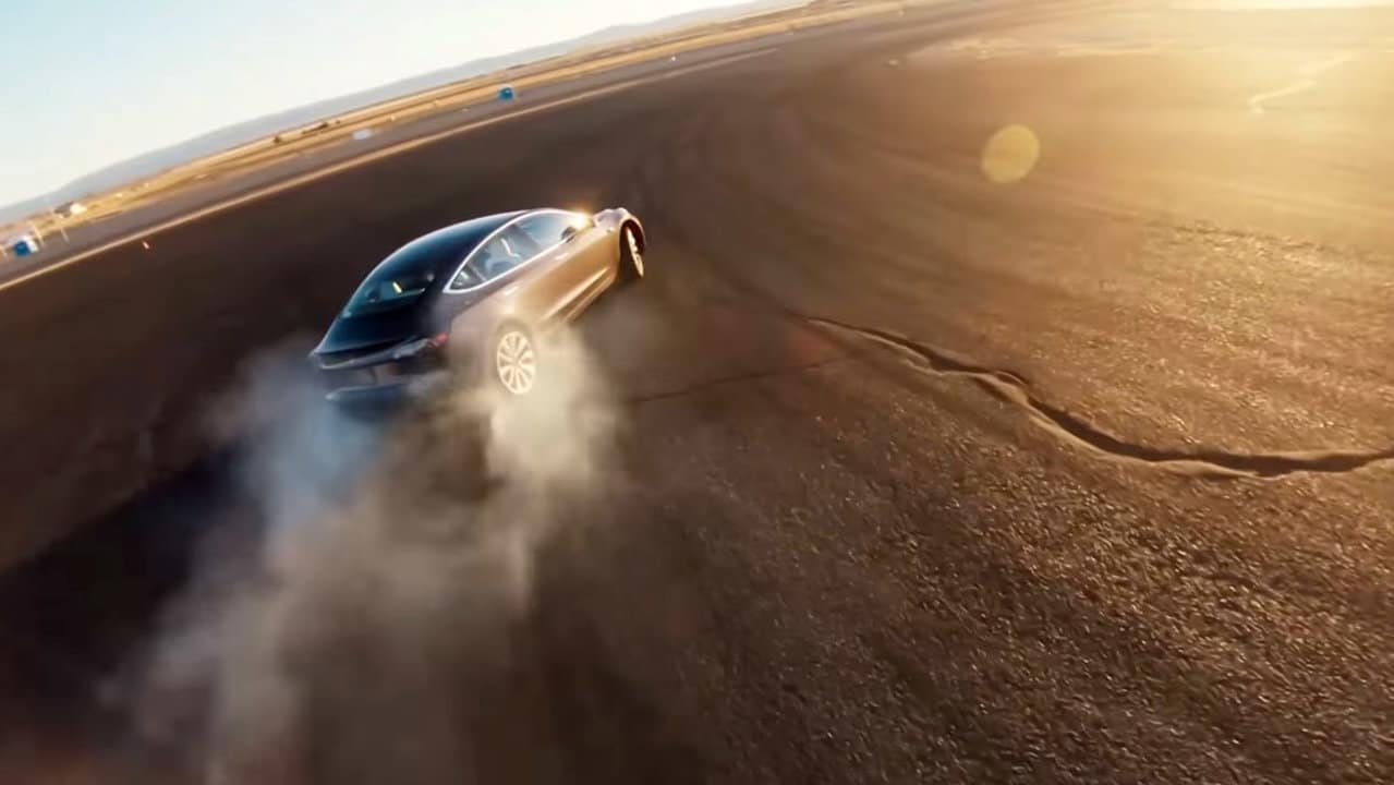 Tesla Model 3 drifting