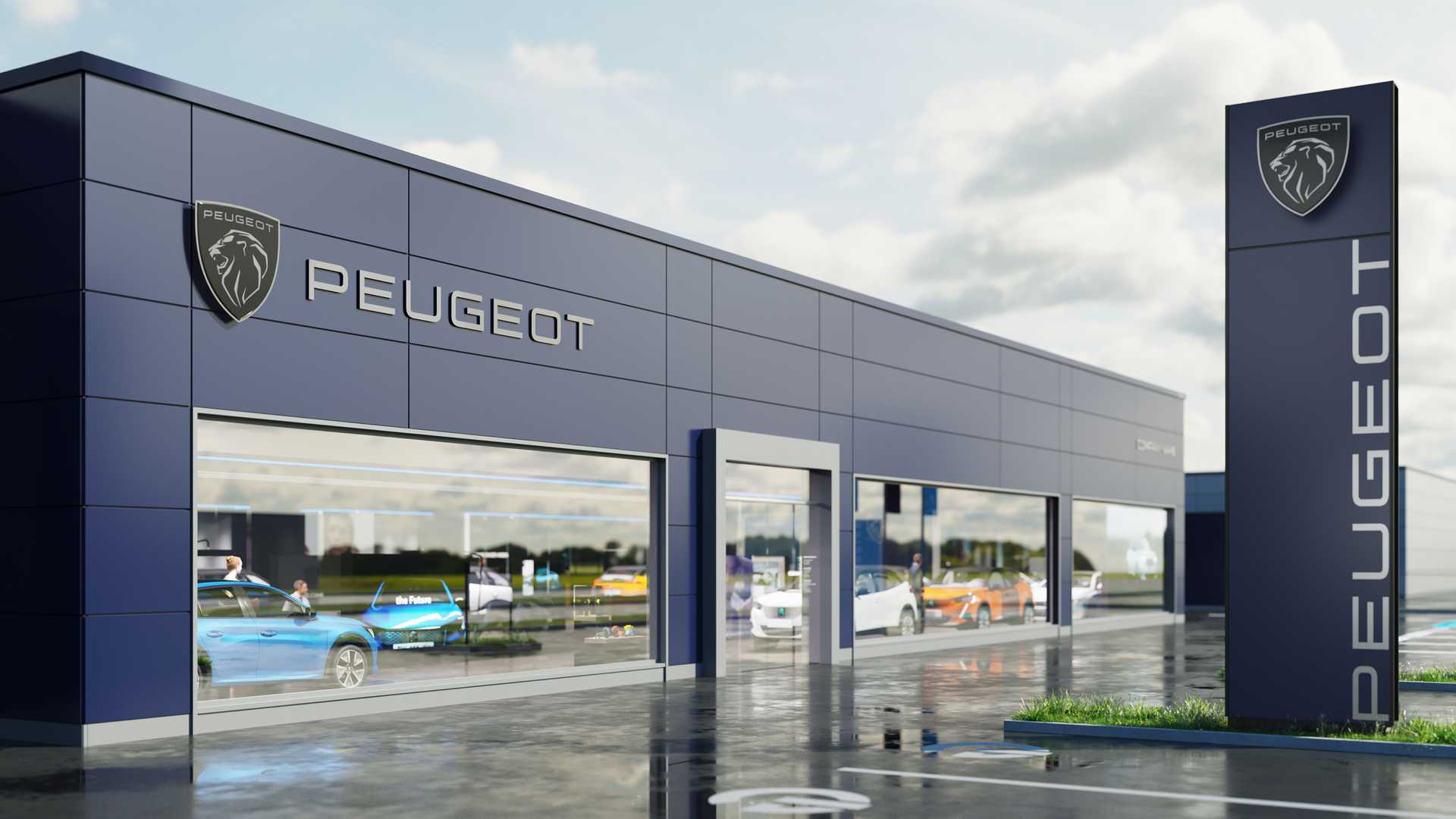 Concession Peugeot avec nouveau logo (2021)